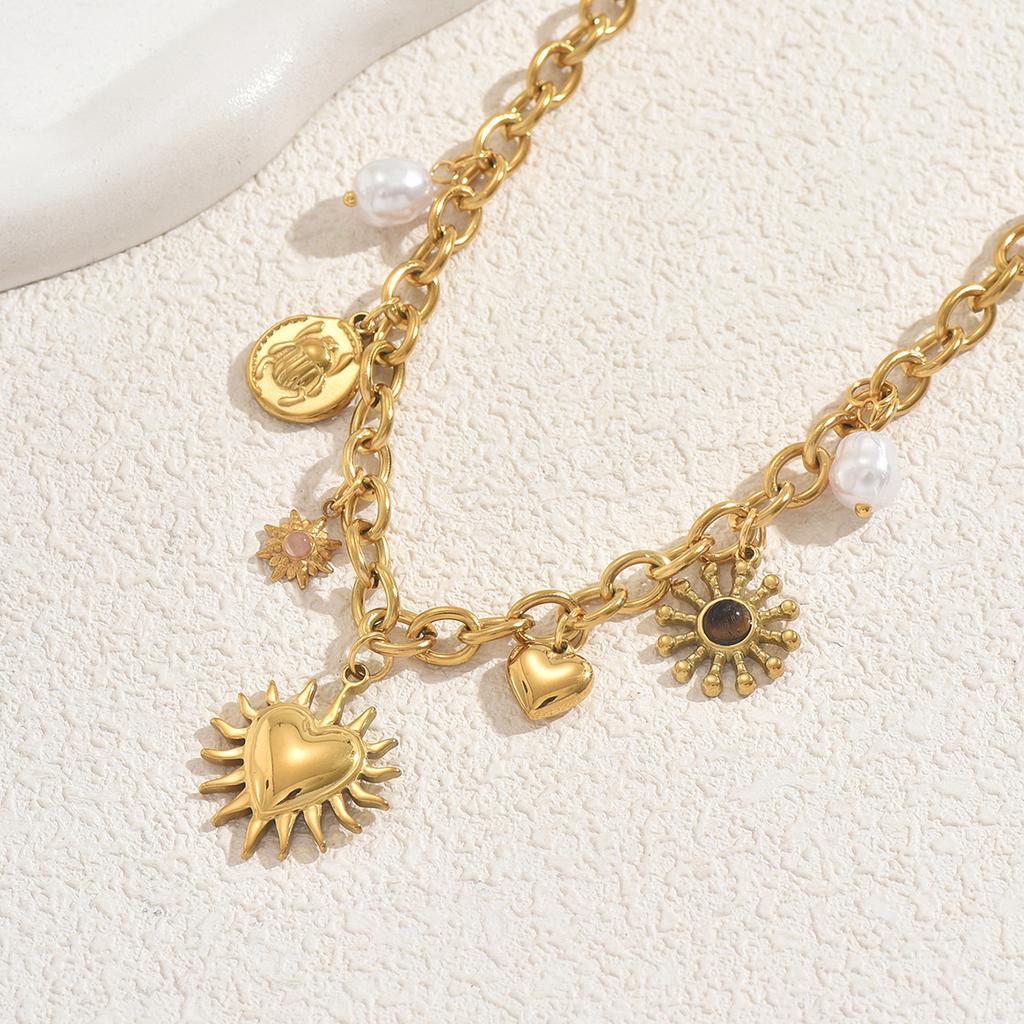 Wind lady necklace niche love inlaid pearl gemstone with design pendant chain versatile high sense