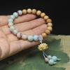 Cypress Wood 8mm Lotus Prayer Beads Bracelet with Shoushan Stone, Women’s Ethnic Style Simple Jewelry Gift