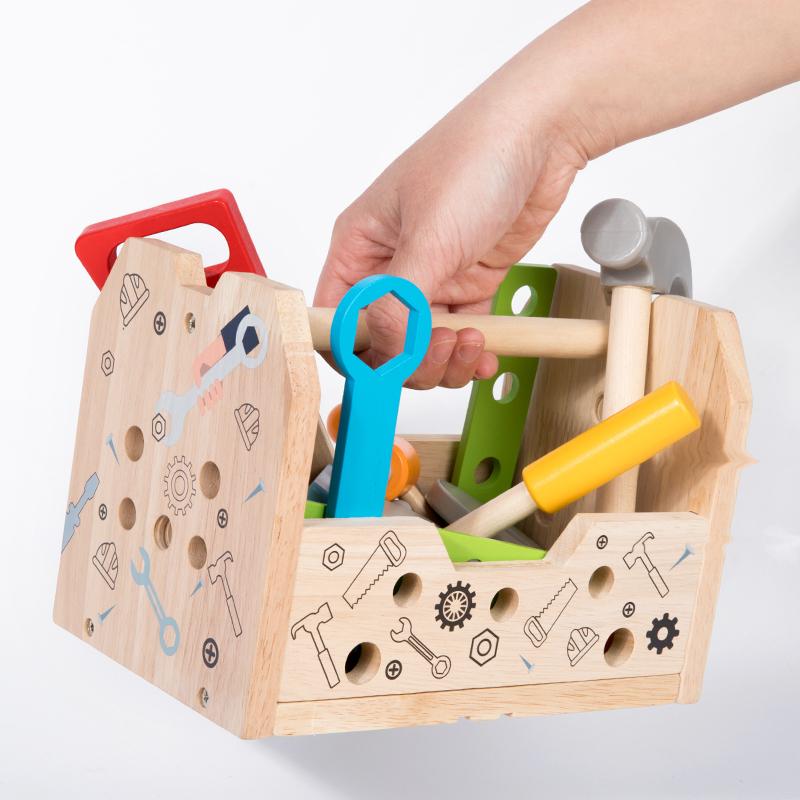 Kids Wooden  Tool Box Toy Pretend Game Puzzle Disassembly Set Simulation Multifunctional Repair Carpenter Tool Boy Gift