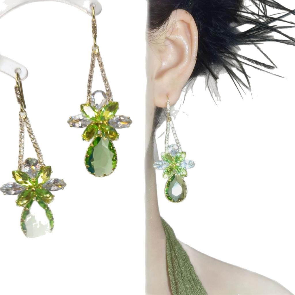 Zircon Flower Water Drop Pendant, Ear Hook, Retro Court Style Earrings, Women's Light Luxury High-end Earrings, Design Sense Niche