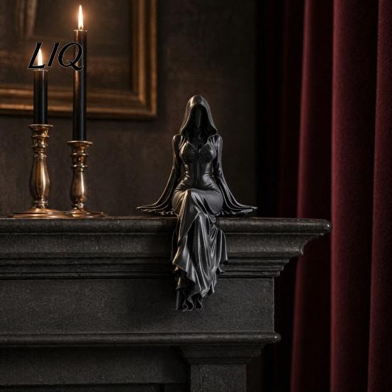 Viktorianisches Bücherregal-Ornament 3D-gedruckte Sensenmann-Göttin Figur, Ätherische Kapuzenfigur Skulptur, Dunkles Gothic-Mädchen Skulptur Fantasy Statue