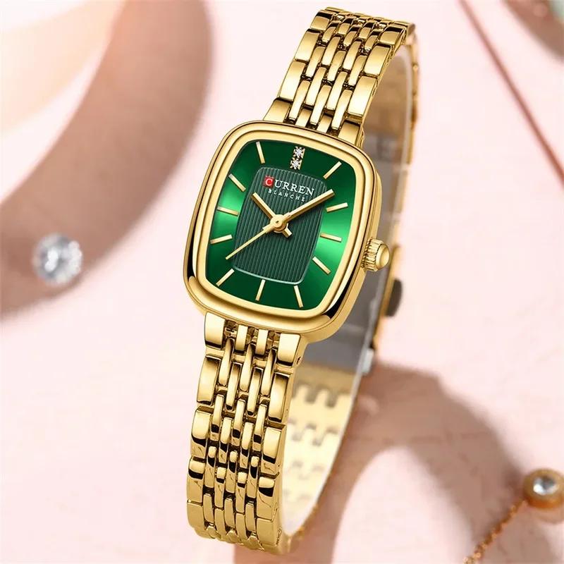 CURREN Fashion Quartz Women Watch Simple Elegant Square Dial Gold Stainless Steel Strap Waterproof Leisure Business Watches