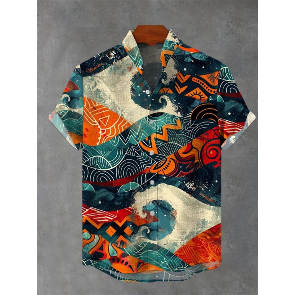 2026 animal pattern men's shirt summer casual short sleeved top Hawaiian shirt men's oversized lapel button men's shirt