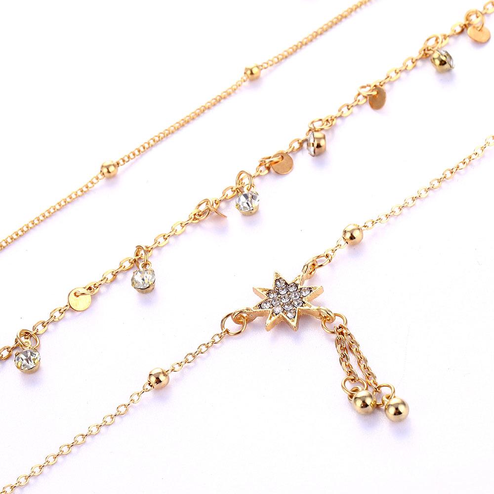 Bohemian Women Star Tassel Classic Beads Chain Anklets Set Simple Fashion Summer Beach Party Jewelry