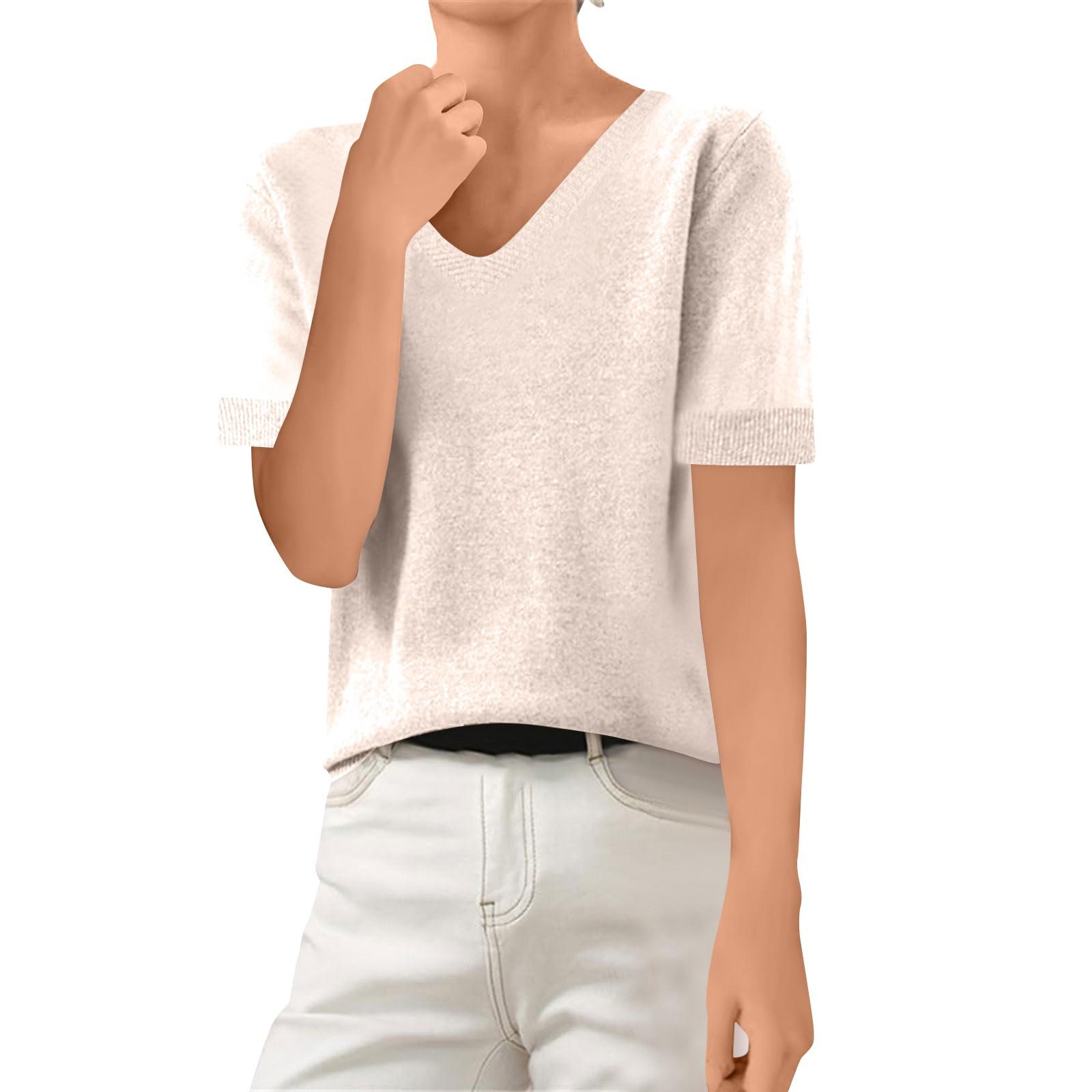 

Женская мода свитер с короткими рукавами свитер футболка топ с V-образным вырезом S