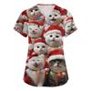 Women's V-neck Christmas printed short-sleeved pocket side-slit protective suit top