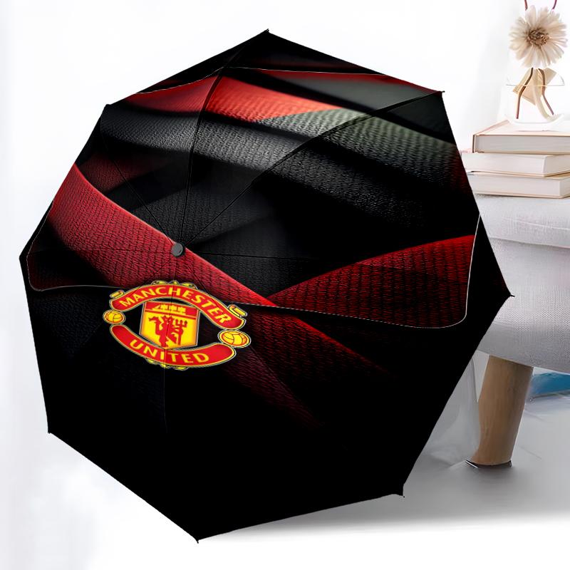 1pz Ombrello Automatico Robusto a 8 Stecche, Ombrello Manchester United Manchester City, Stampato Digitalmente, Ombrello Pieghevole per Uso Esterno in Movimento