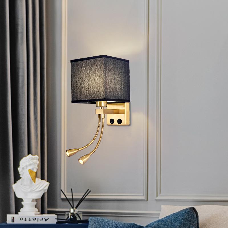 LED Wall Lamp with USB Port Charging Spotlight Fabric Wall Sconce Lighting for Hotel Bedroom Bedside Reading Decor E27