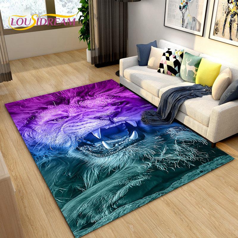 3D Beast Lion Cartoon Animal Area Rug Carpet for Living Room Bedroom Playroom Sofa decor home Non-slip rug Floor Mat Soft