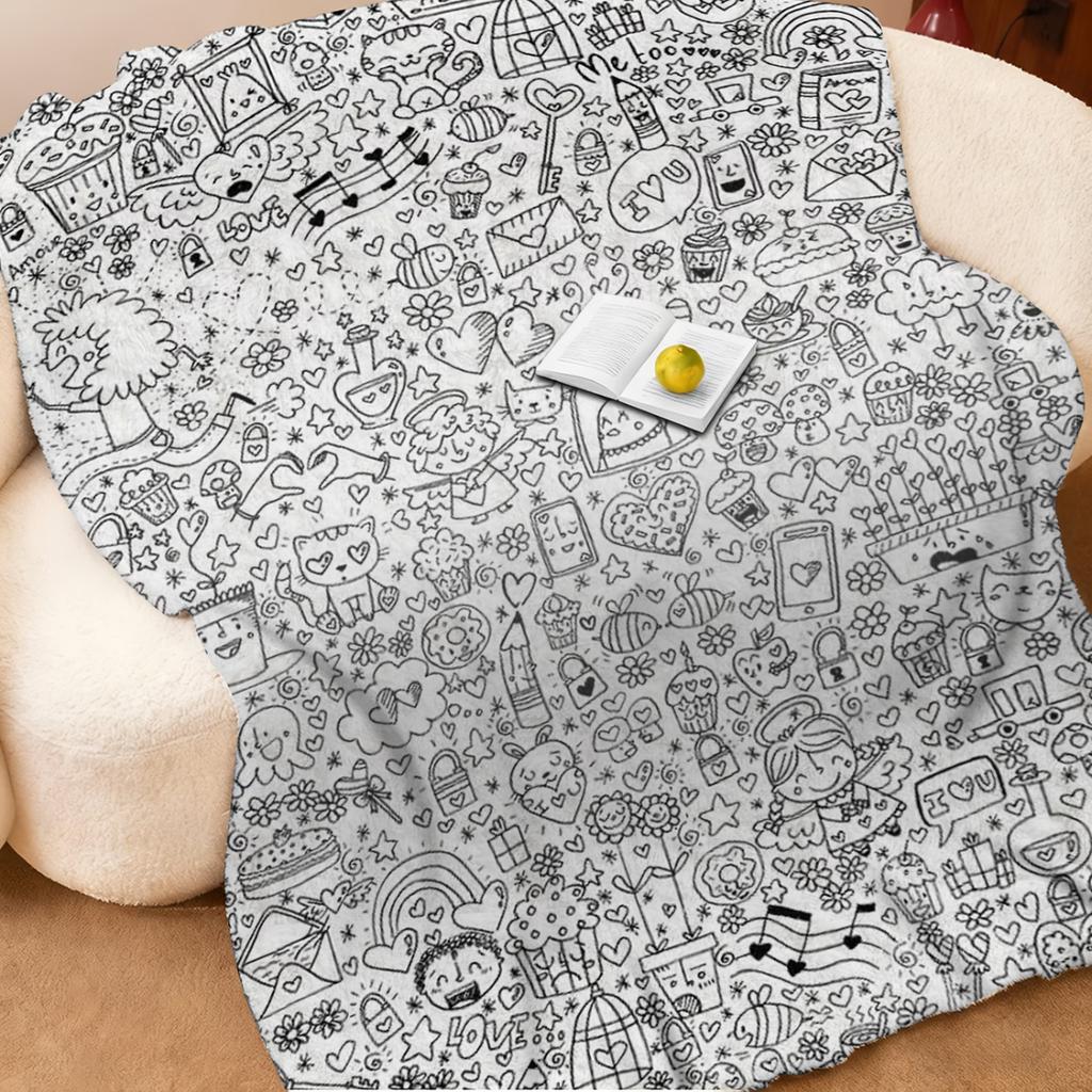 100x150cm Fun Interactive Graffiti Blanket DIY Coloring and Doodling Blanket Holiday Gift Lambswool Blanket