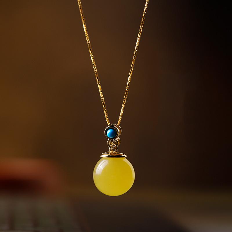 New  Inlaid Natural Topaz Bead Necklaces Classic Charm Pendant Chinese Style Vintage Engagement Party Jewelry