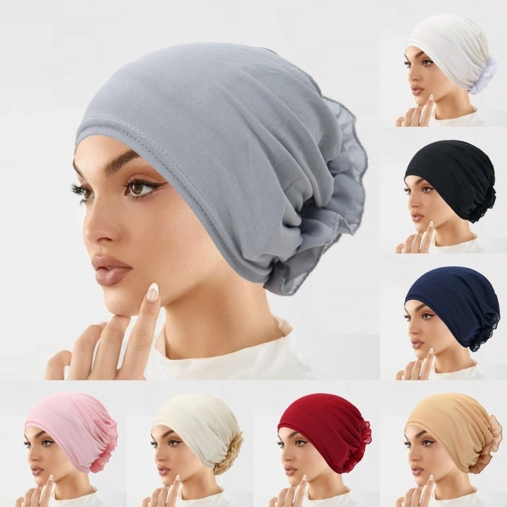 Wrap Style Flower Turban Hat Elastic Islamic Headband Fashion Hijab Caps  Hair Loss