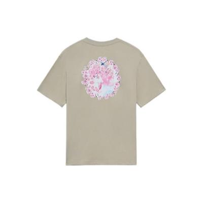 Li Ning Sakura Series Floral Print Cotton Crew Neck Short Sleeve T-Shirt Women Tops Cashmere-Gray AHSS912-3