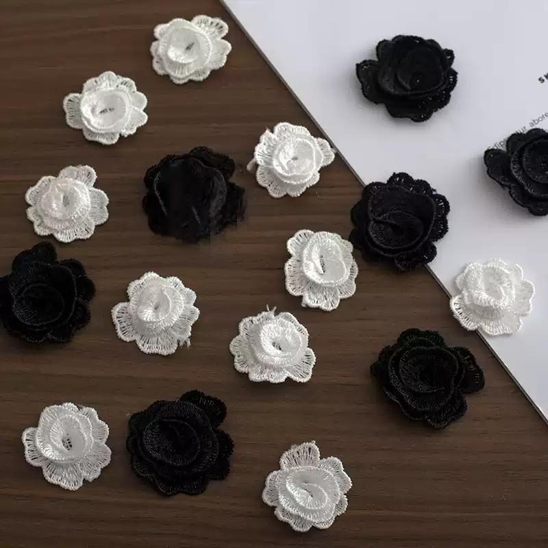 10Pcs/Set Black White 3D Flower Water-Soluble Embroidered Patch Handmade DIY Wedding Dress Sewing Applique Craft
