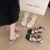 Women's Rivet Open Toe Sandals New Design Fashion Middle Heel Height Increase Hundred Beach Party Formal Shoes