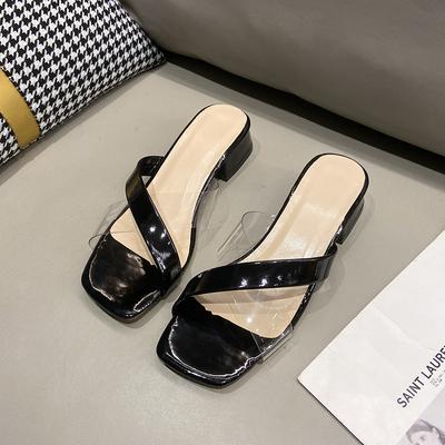 Fashion Summer New High Heel Simple Large Slippers Women 2024 Open Toe Solid Color Transparent Cross Band Sexy Sandals Women's