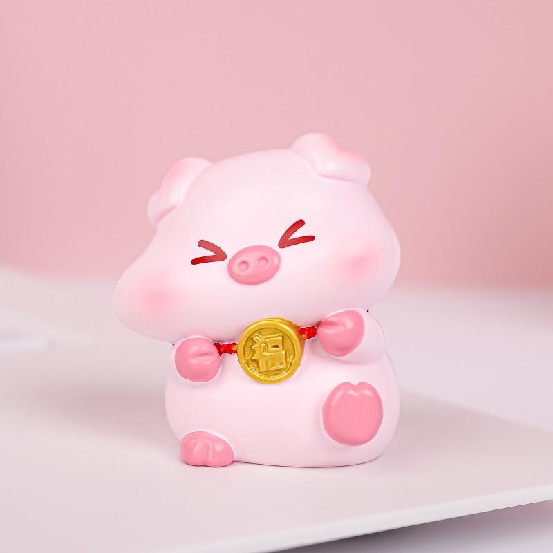 Cute Cat and Little Lucky Pig Figurines, Couple Resin Ornaments, Desktop Decorations, Girls' Gifts