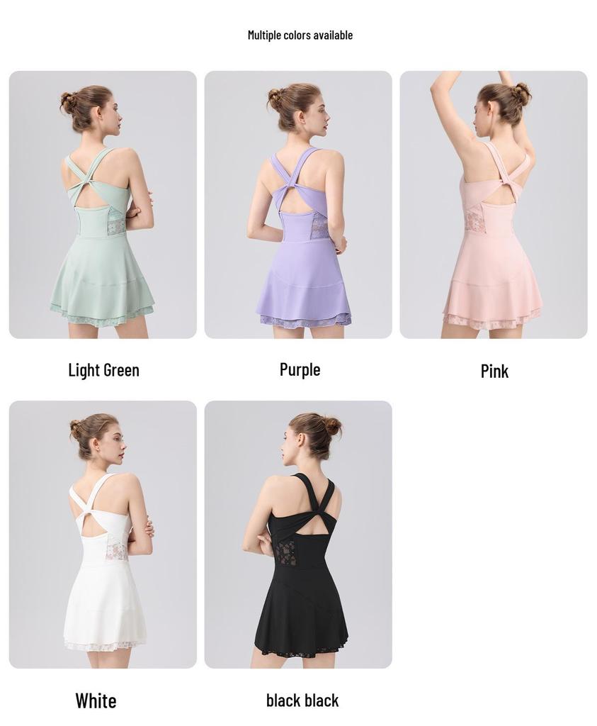 High-Waist Lace Tennis Dress with Chest Pads & Tummy Control