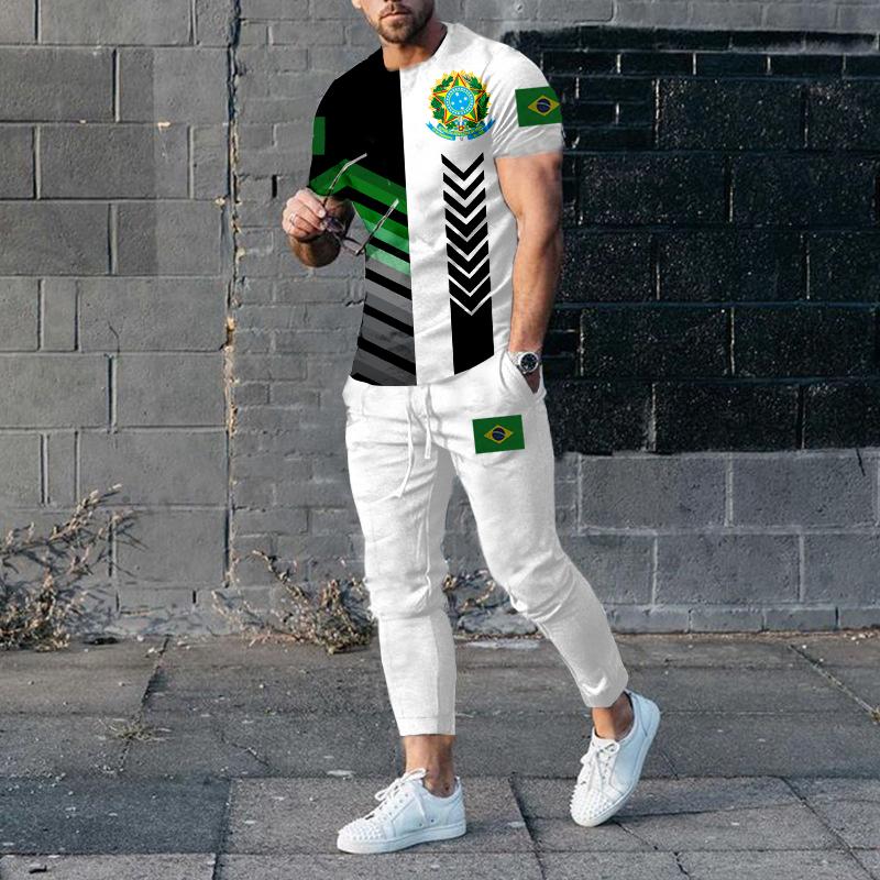 Brazil Flag 3D Print Men T-shirt Pants Tracksuit New T Shirts Trousers Sets 2 Pieces Summer Streetwear Oversized Suit Sportswear