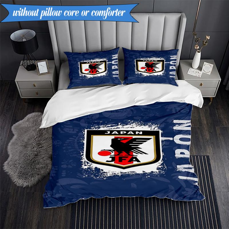 3PCS Japan Football Association Emblem Bedding Set 2D Printing (Includes 1 Duvet Cover + 2 Pillowcases Coreless), Bedroom decor,Fan gift
