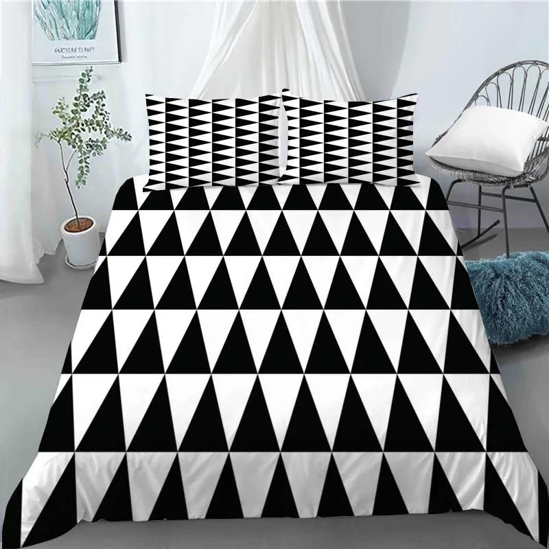 3D Nordic Style Black and White Grid Cute Animal Duvet Cover King Size Polyester Quilt Cover Pillowcases for Home Bedroom Decor