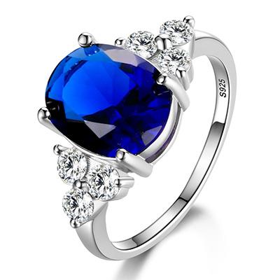 Women s Jewelry S925 Silver Rings White Pink Light Blue Champagne Zircon Oval Wedding Ring 5