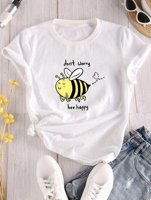 Simple and Chic Women's Cotton White Tee with Printed Design