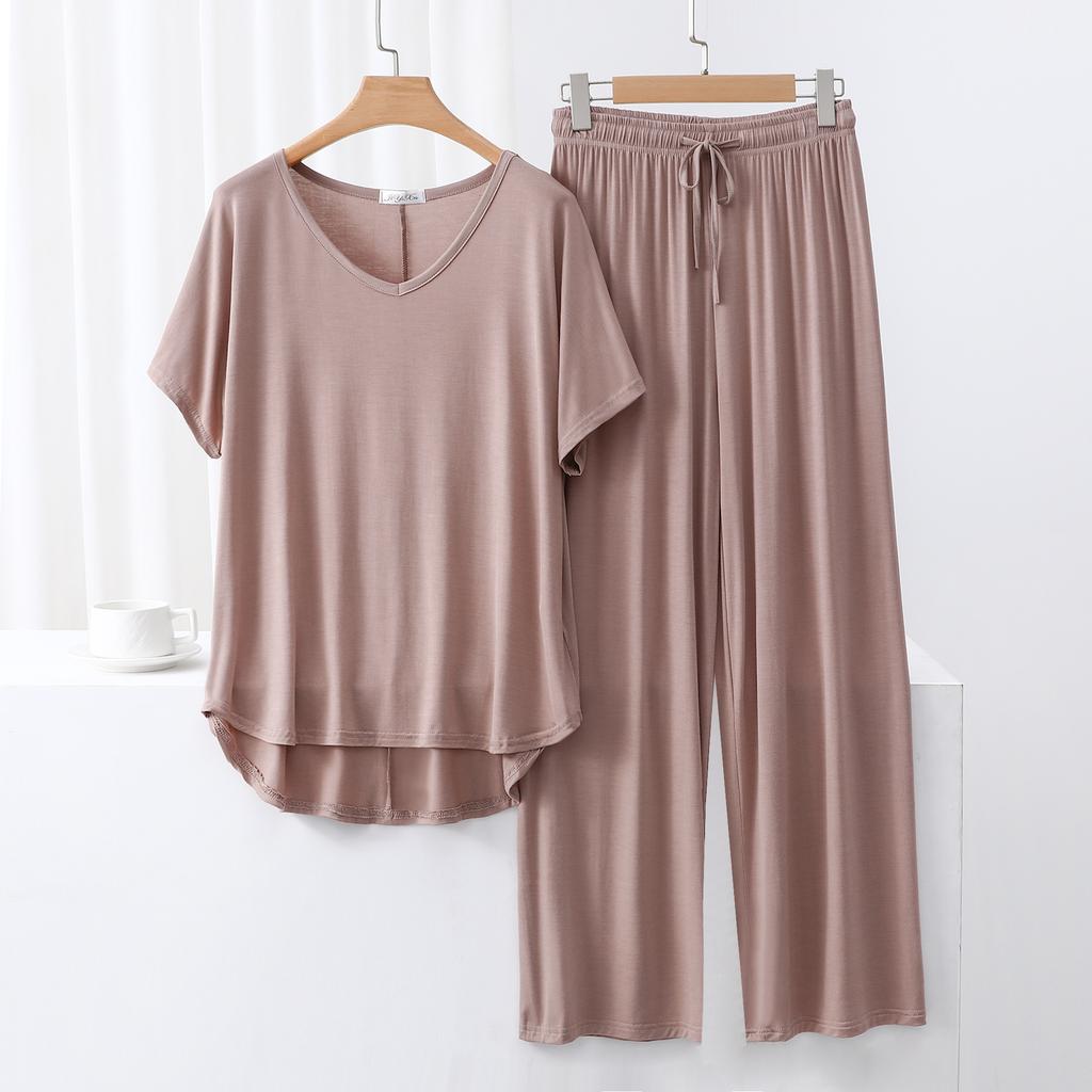 Ensemble de survêtement deux pièces pour femme Coupe ample Haut à manches courtes Pantalon à cordon de serrage