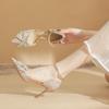 8217-1 High heels women's 2025 new pointed crystal wedding shoes rhinestone bow thin heel shallow mouth single shoes