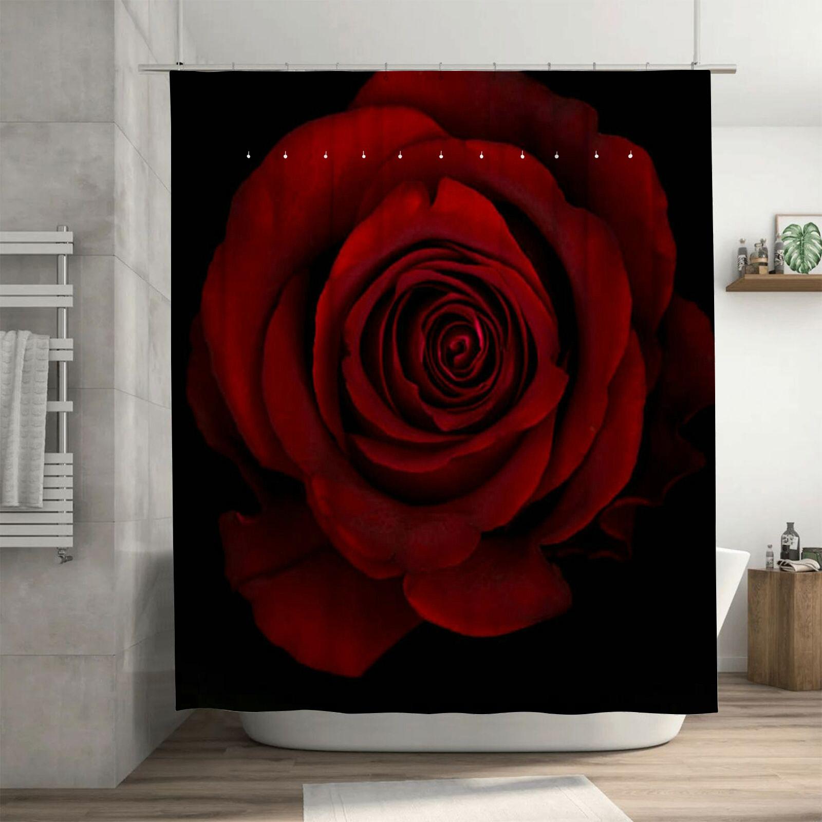 

Bold Red Rose Shower Curtain - Dramatic Floral Design for a Waterproof and Stylish Bathroom Décor Set 90X180cm(35x70in)