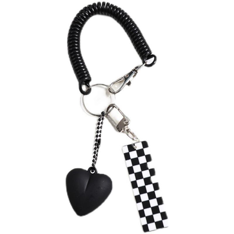 Cartoon Acrylic Cute Checkerboard Car Keychain Key Rings Bag Pendant Anti-Lost Chain