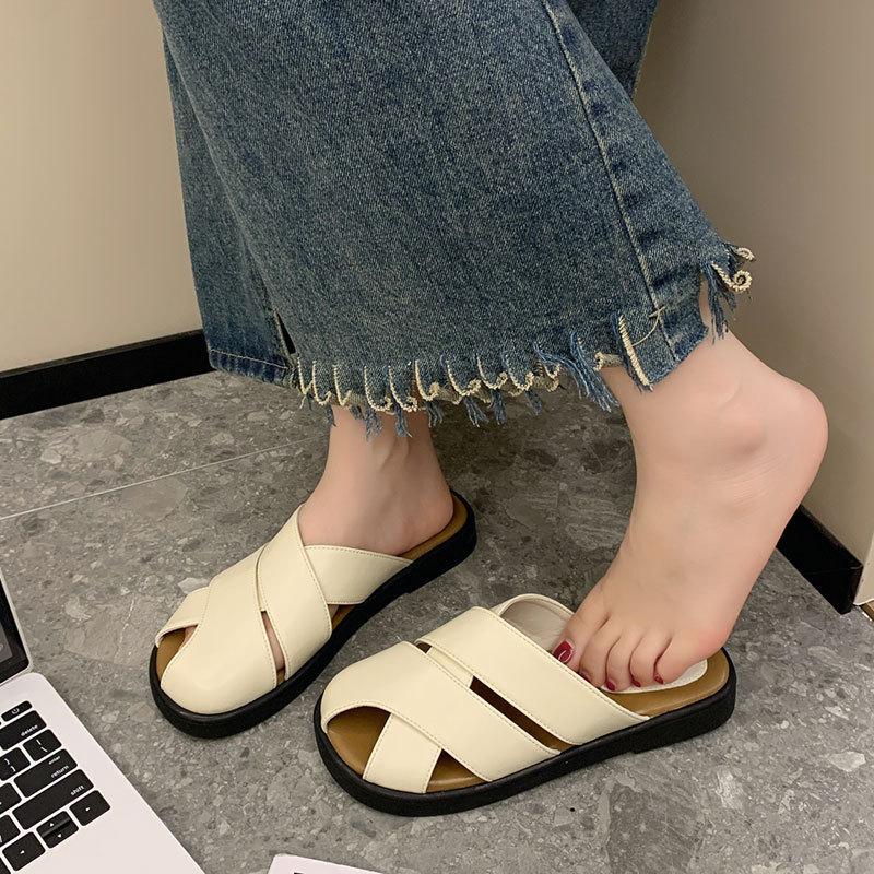 Pedal Women's Summer Half Slippers 2025 New Pregnant Women Wear French Flat Bottom One JX Bag Head Lazy Premium Slippers