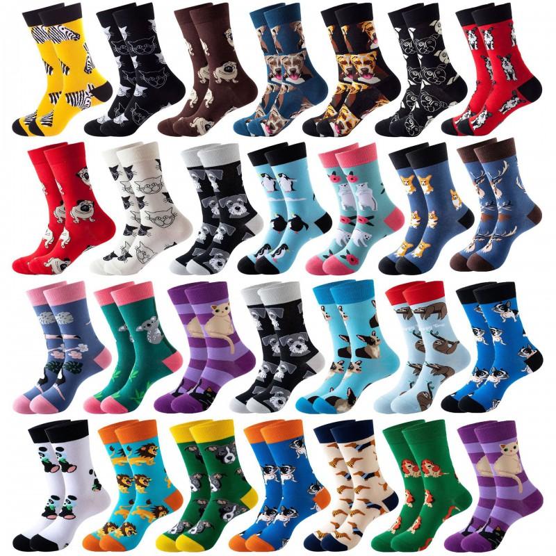 Stylish Mid-Calf Socks With Animal Print Dog Cat Design Men Women Cotton Blend Comfortable Casual