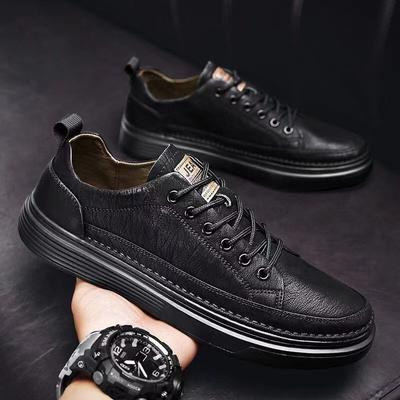 Herren 2025 Herbst Schwarz Lässige Lederschuhe Low Top Wasserdicht Rutschfest Sneakers Weiche Sohle Bequeme Arbeit Büroschuhe