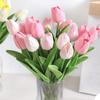 6 Pcs Artificial Tulip Flowers Real Touch Faux PU Tulip Bouquet Fake Flower Arrangement for Home Room Office Party Wedding Decoration