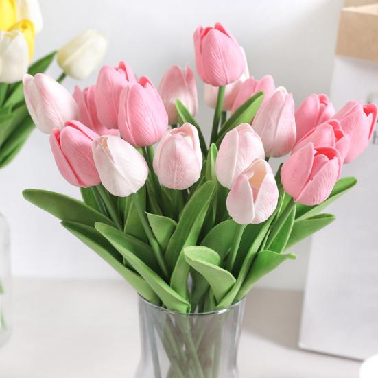6 Pcs Artificial Tulip Flowers Real Touch Faux PU Tulip Bouquet Fake Flower Arrangement for Home Room Office Party Wedding Decoration