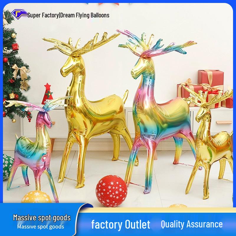 3D Golden Reindeer Aluminum Foil Balloon - Christmas Party Decoration