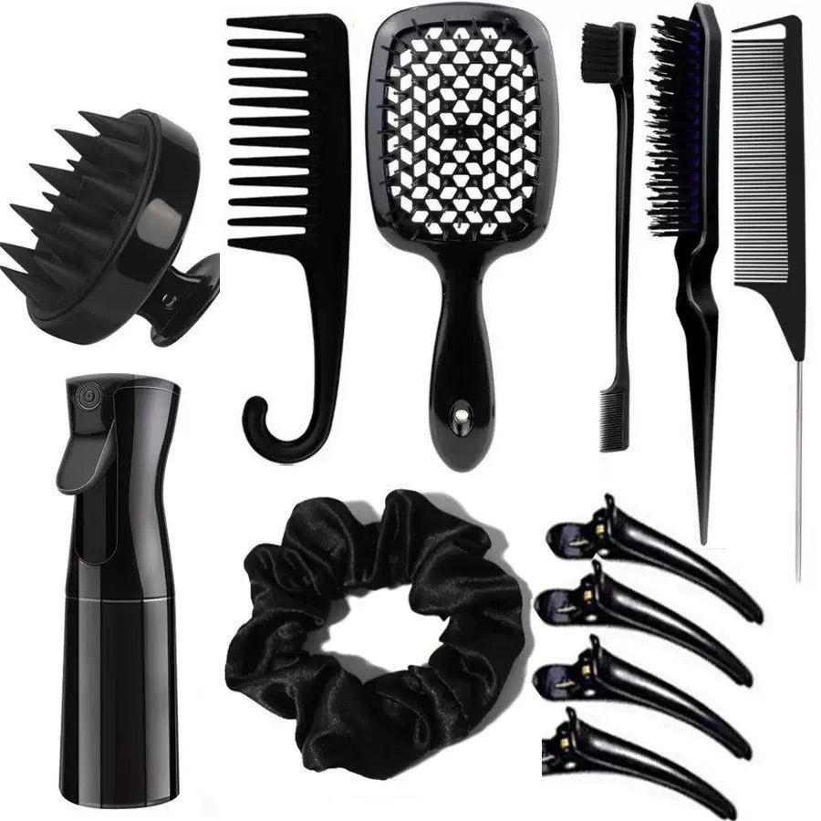 27Pcs Professional Hair Brush Set, Hair Styling Comb Kit with Continuous Spray Bottle, Scalp Massage Shampoo Brush for Salon