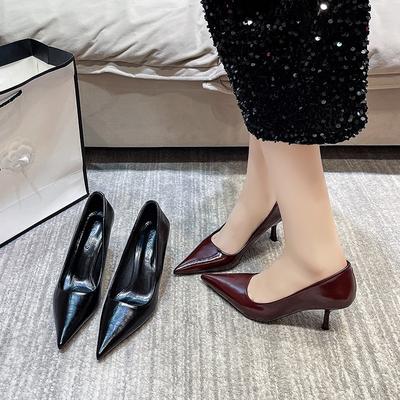 2025 Spring and Autumn New Pointed Head Shallow Mouth Thin Heel Simple Outer Wear Temperament High Heels Single Shoes Women