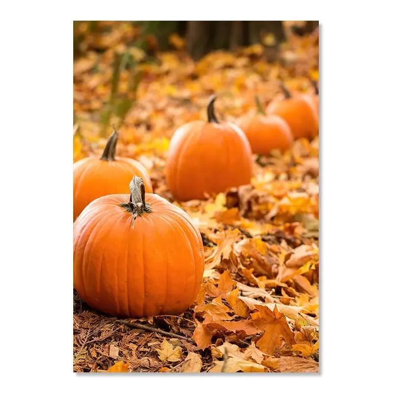 Autumn Yellow Fallen Leaves Scenery Canvas Painting Fall Pumpkin Halloween Wall Art Print Poster Modern Living Room Home Decor