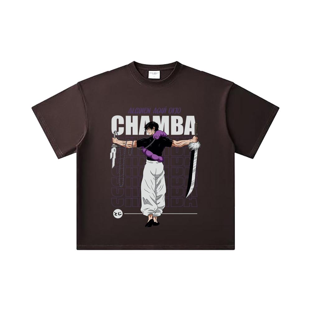 260 GSM Double Yarn 32 Count 100% Cotton Jujutsu Kaisen V48 Toji Print Unisex Heavy Cotton T Shirt