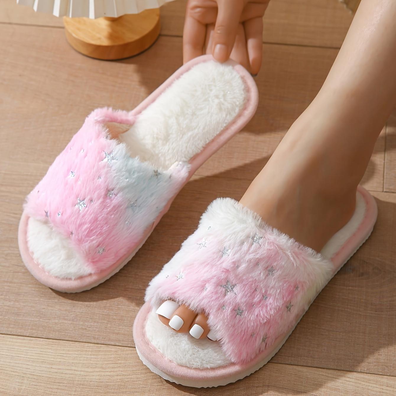 Женские пушистые тапочки Bling Star, уютные и теплые домашние тапочки с открытым носком, удобные пушистые тапочки для спальни 36-37 розовый