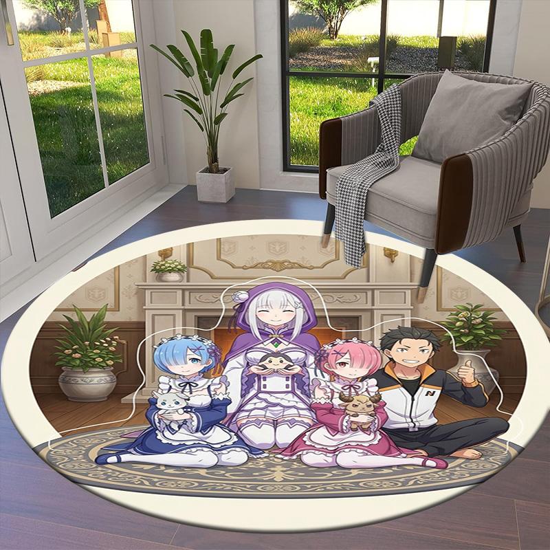 Re Zero Round Area Rug Carpet Rug For Living Room Bedroom Sofa Playroom Decor Nonslip Floor Mat