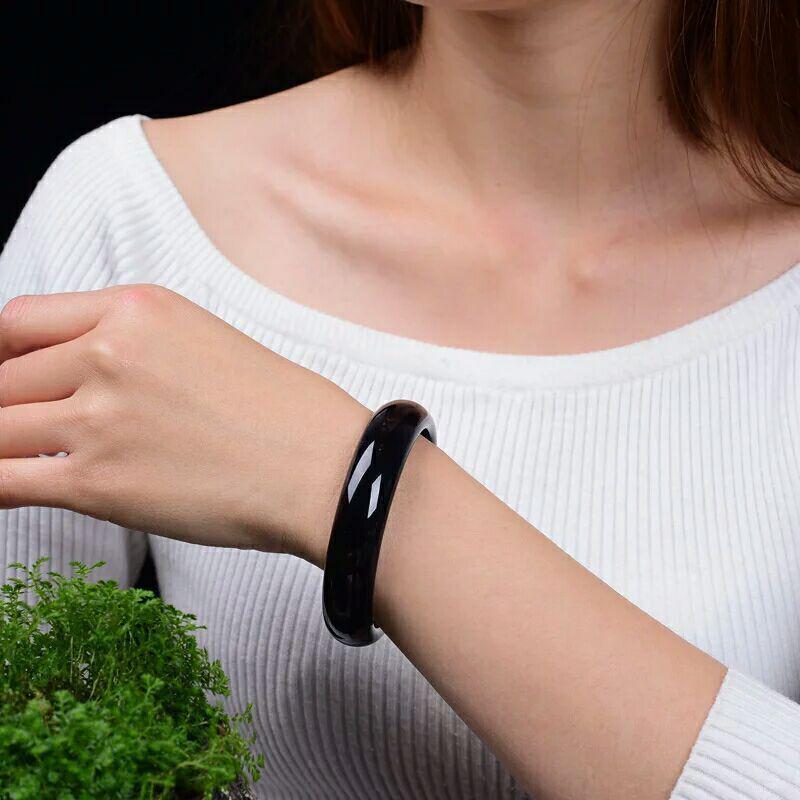 Natural Black Agate and Obsidian Chalcedony Jade Bangle