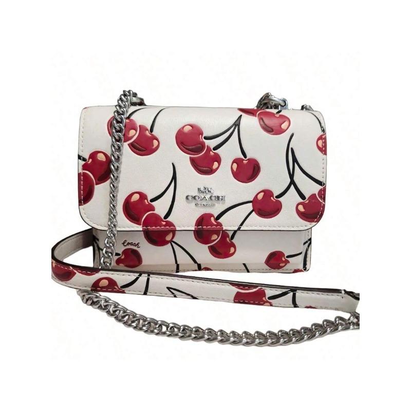 

COACH 18-inch chain shoulder strap cherry print calfskin shoulder bag, women s gift, girlfriend gift, Christmas white, CY717 белый