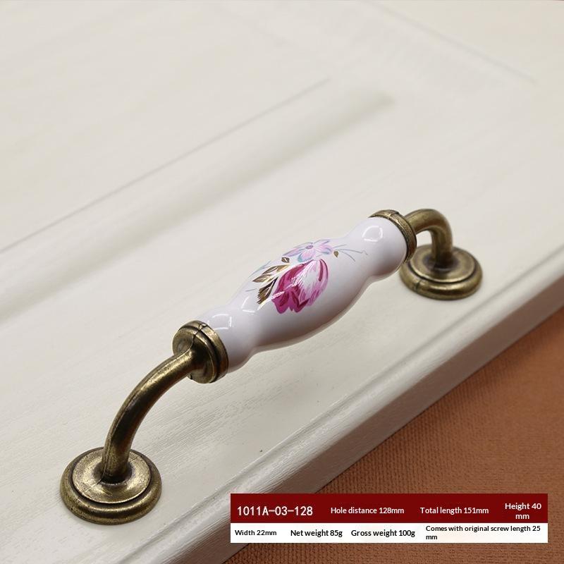 European Flower Ceramic Handles Kitchen Cabinet Storage Dressers Classic Wardrobe Cabinet Closet Door Pulls