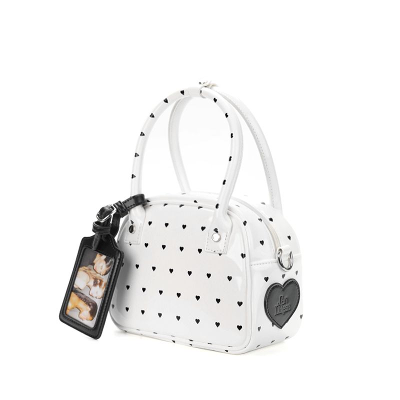 

Simple 25ss Original Heart Polka Dot Series White Patent Leather Boston Satchel Crossbody Small Square Bag Contrast Color White/Black Heart Wave Point Scheduled