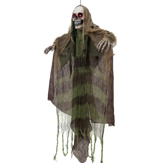 Decorazioni fantasma da appendere per Halloween Decorazione animatronica, Falciatore attivato dal suono con LED Mani di morto realistiche Occhi luminosi