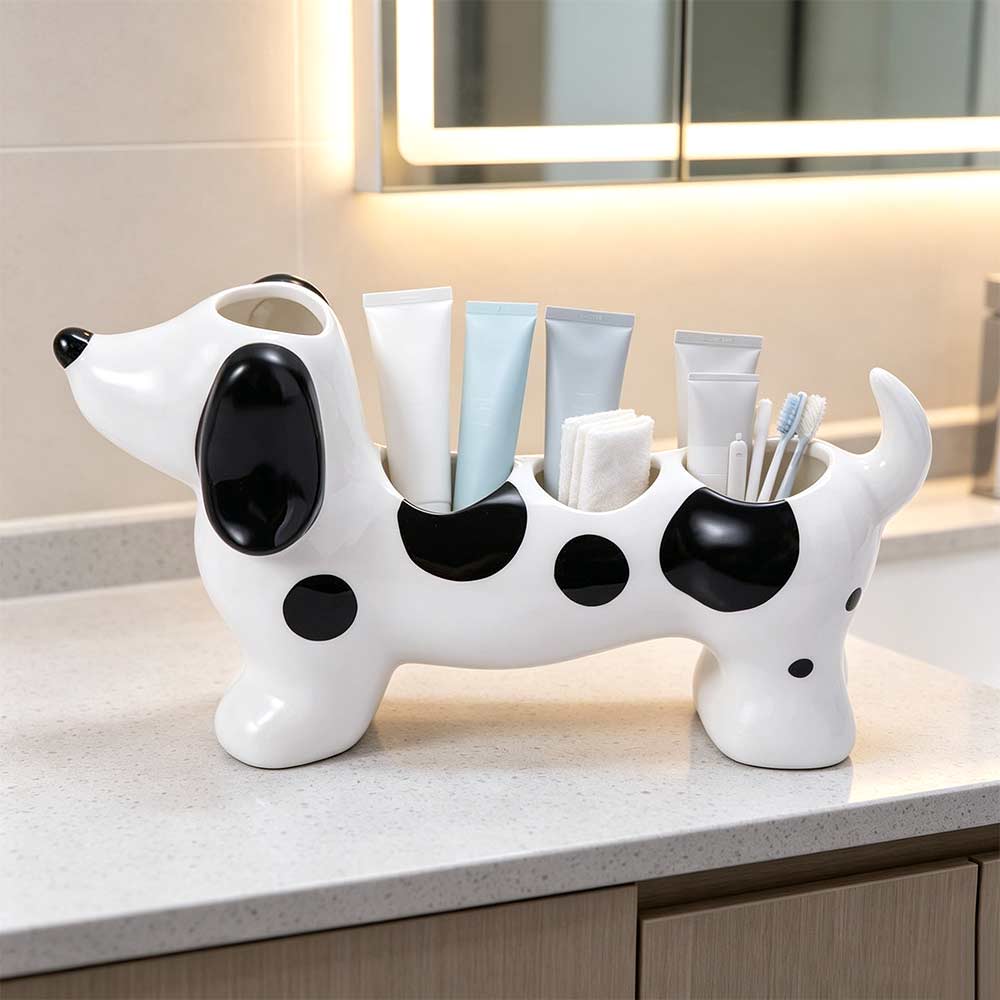 Cute Dog Shaped Toothbrush Holder Ceramic Electric Toothbrush Stand Washbasin Organizer  Washstand