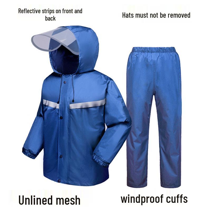 Men's Black Reflective Full-Body Raincoat and Pants Set for Motorcycle Riding